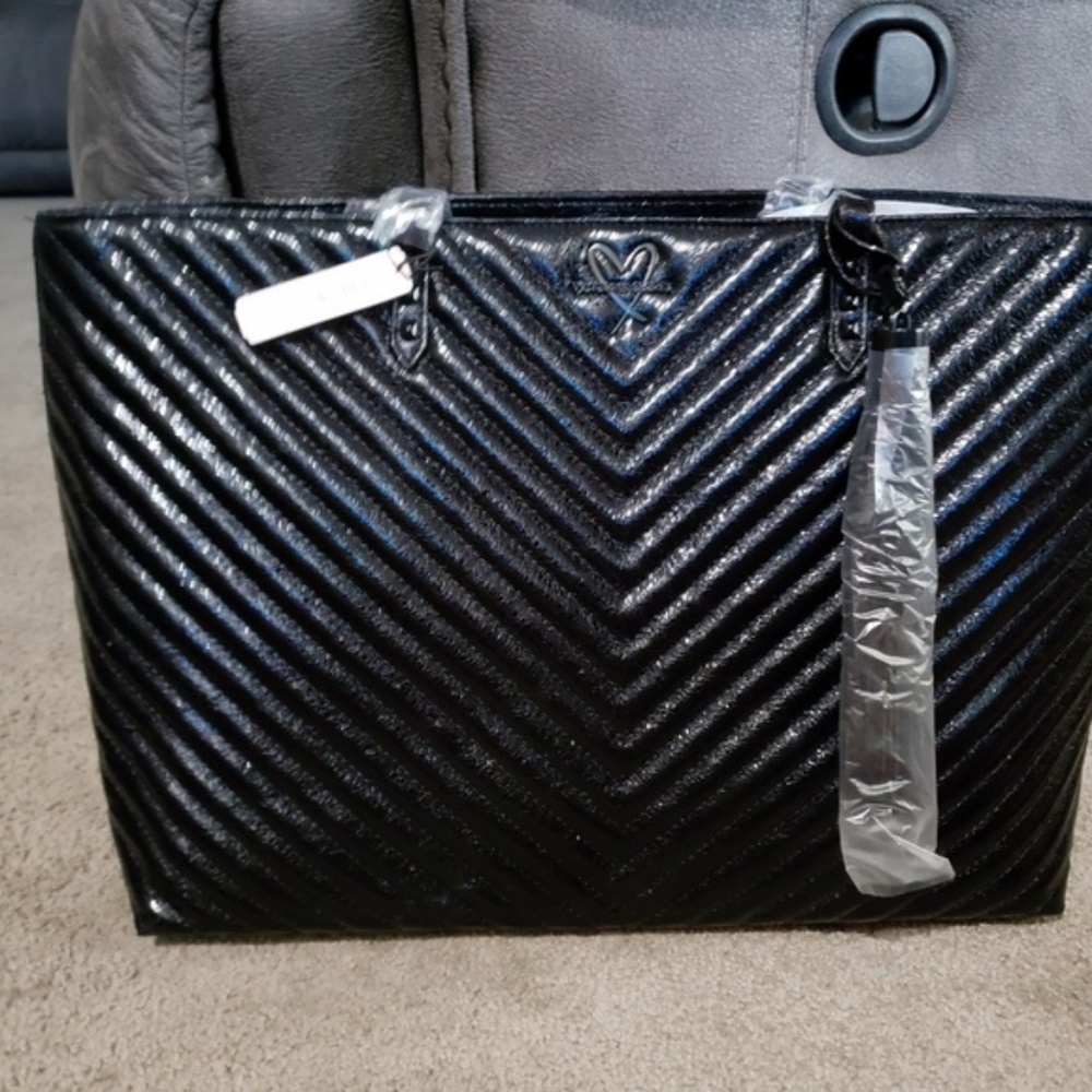 Victoria's Secret Metallic V stitch black Tote